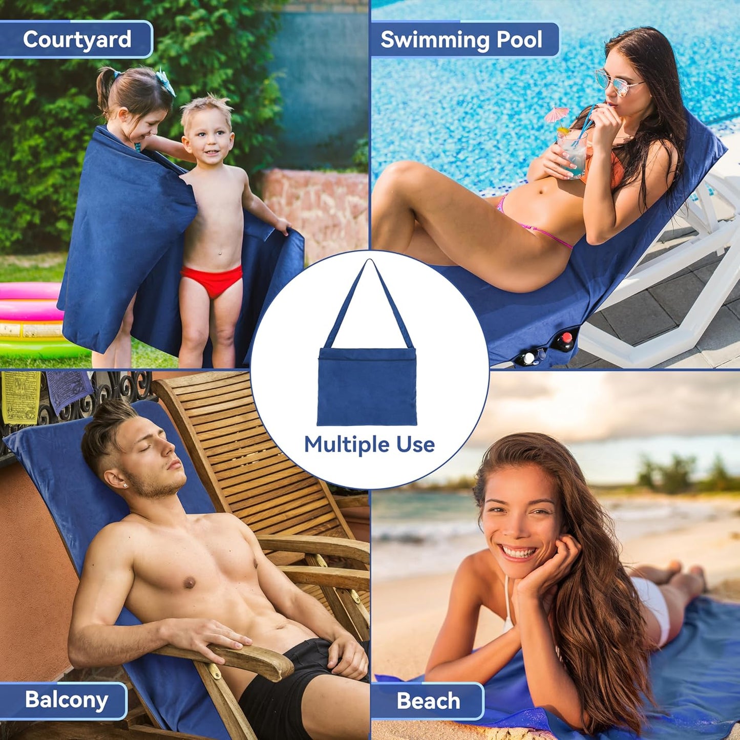 đSun Lounger Handduk i vĂ€ska med förvaringsfickorđ