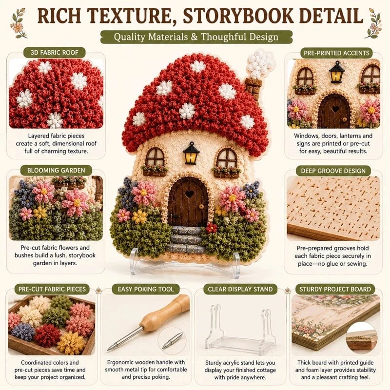 ✨Whimsical Village 3D-tyg Poke Art-kit