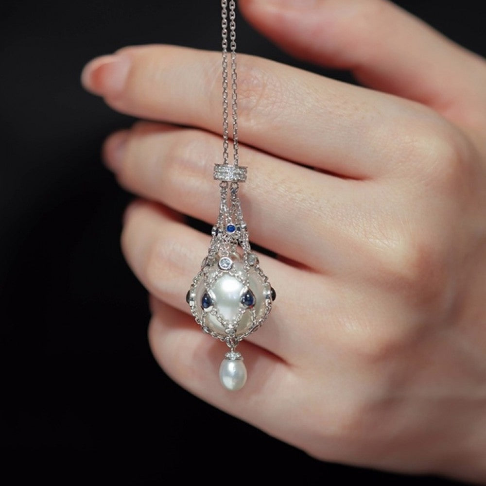 đ Lyxigt Lavalierhalsband med SötvattenspĂ€rla & BlĂ„ Ădelsten â Elegant DamÂsmycke đ