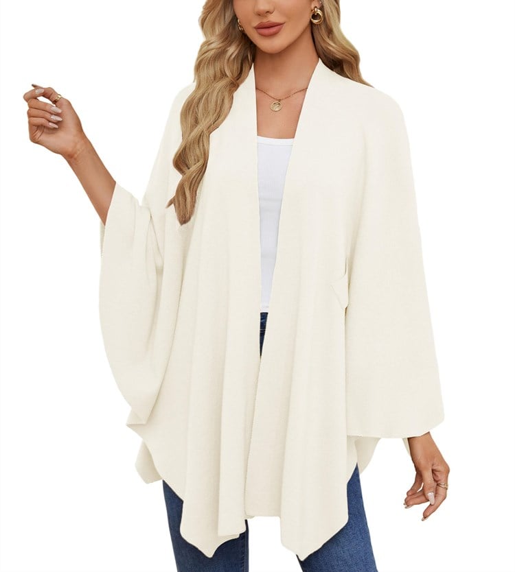 Elegant sjalomslagströja med öppen front och poncho
