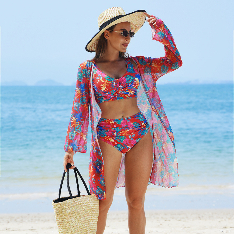 ⭐ "2 st = fri frakt" 🌊🐚🌴Blooming Magic of Summer - tredelad bikinibaddräkt i mesh för kvinnor