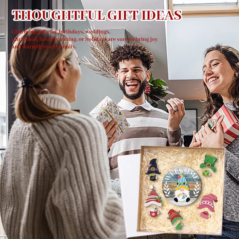 Säsongskampanj🌟Din kreativitetsfestival året runt!🎄Utbytbar välkomstskylt för trätomte🎈