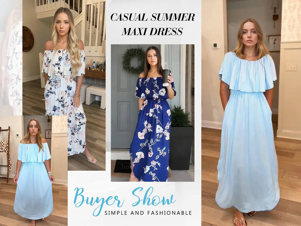 🔥Damklänning med axelbandslös design, bröllopsgästklänning, sommarcasual lång volangklänning med sidospalt för fest, beach maxiklänningar