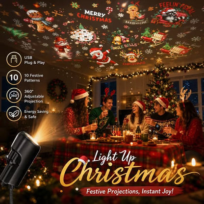 🎄🌟 Nattlampa med julprojektion – Plug & Play HD-julprojektor🎅