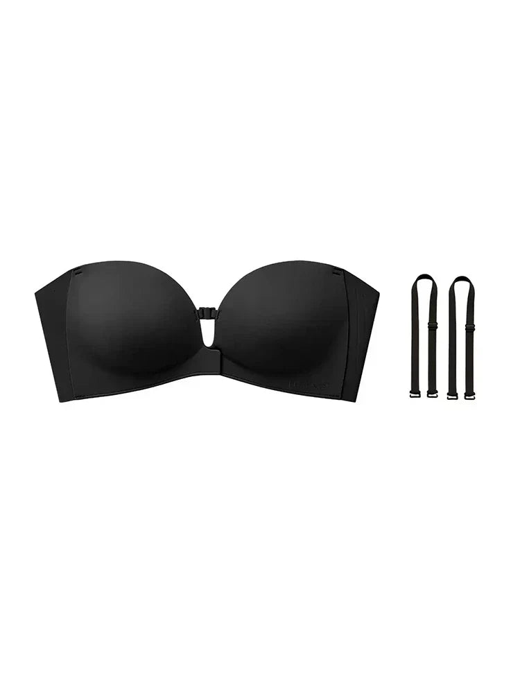 Dam axelbandslösa push-up-bh med framknäppning