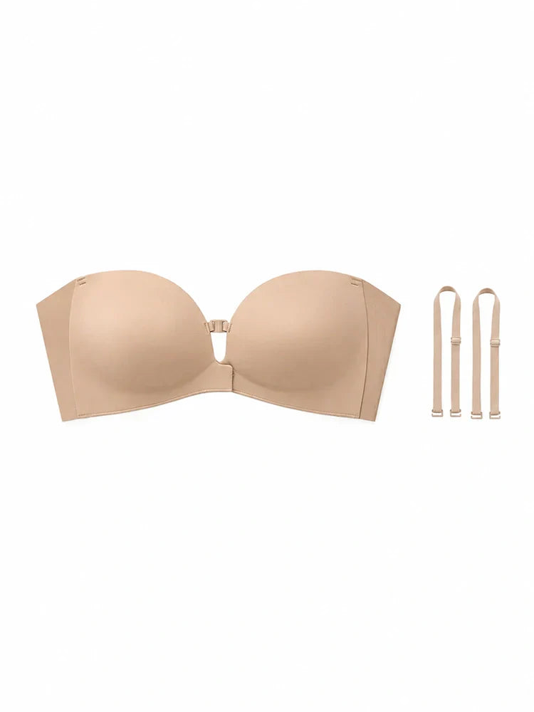 Dam axelbandslösa push-up-bh med framknäppning