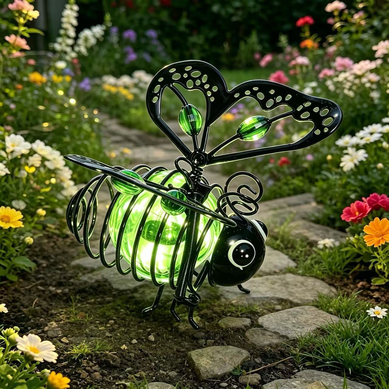 🌙🐝 Hängande solcellslampa med bi-design – varmt bärnstensfärgat sken, flimmerfri och perfekt för trädgårdsfester, camping eller barnrum – sprider glädje både dag och natt 🌞🌜