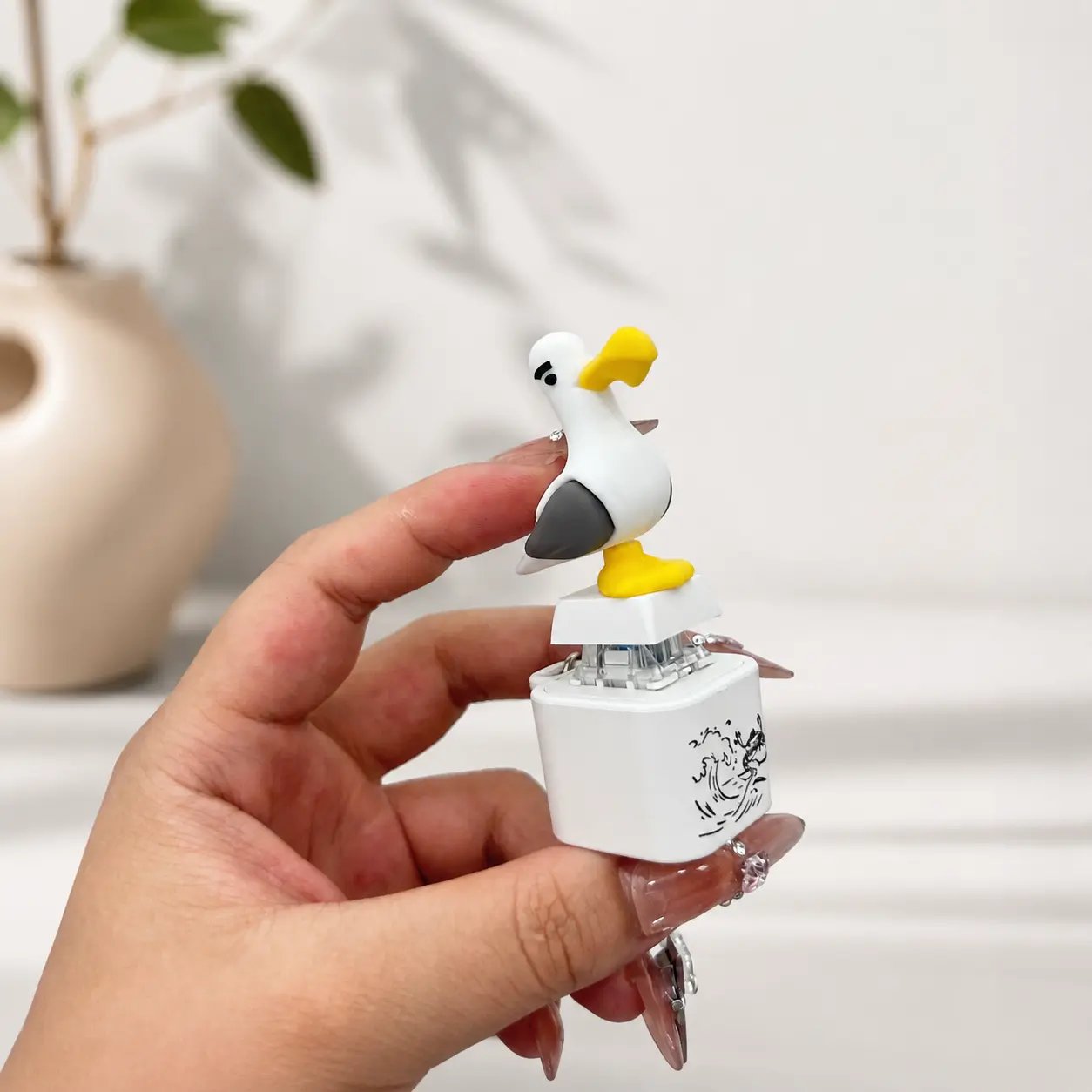 😆Seagull MINE! Button Keychain-Real Sound & LED Light