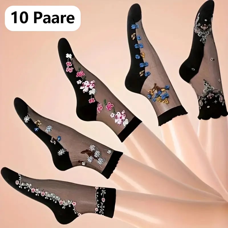 🌸10 par blommönsterstrumpor💐Färgglada strumpor till mitten av vaden, mjuka, andningsbara och bekväma hela dagen lång