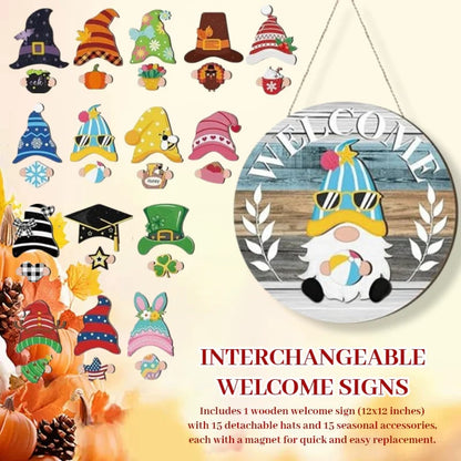 Säsongskampanj🌟Din kreativitetsfestival året runt!🎄Utbytbar välkomstskylt för trätomte🎈