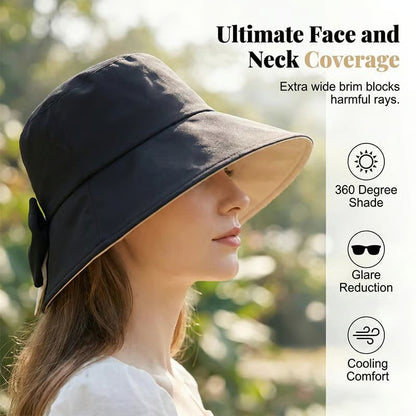 👒Sommarrea☀️Solskyddande damhatt med bred brätte & rosett