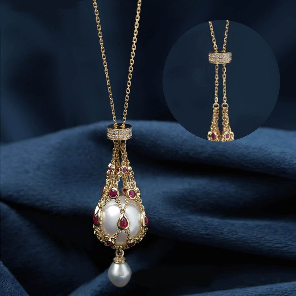 💎 Lyxigt Lavalierhalsband med Sötvattenspärla & Blå Ädelsten – Elegant Dam­smycke 💎
