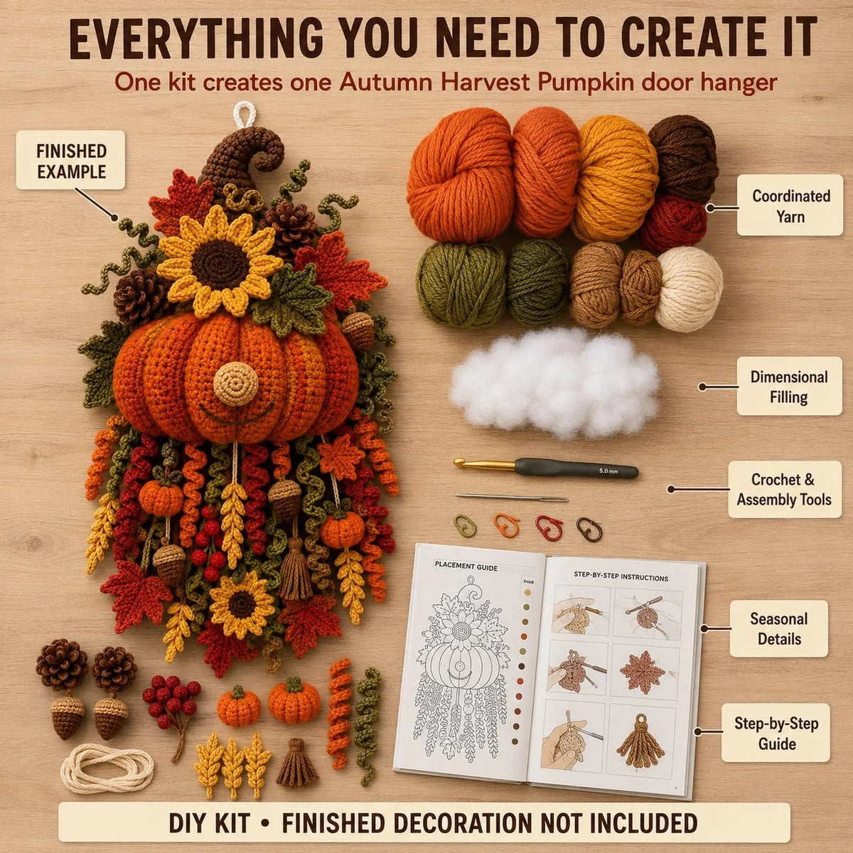 🔥 HET REA 🔥⏳ Nyhet 49% RABATT – 🧶 Kollektion av säsongsbetonade DIY 3D-virkade dörrhängarkit | Koordinerat garn, fyllning, tillbehör & steg-för-steg-instruktioner ingår 💕