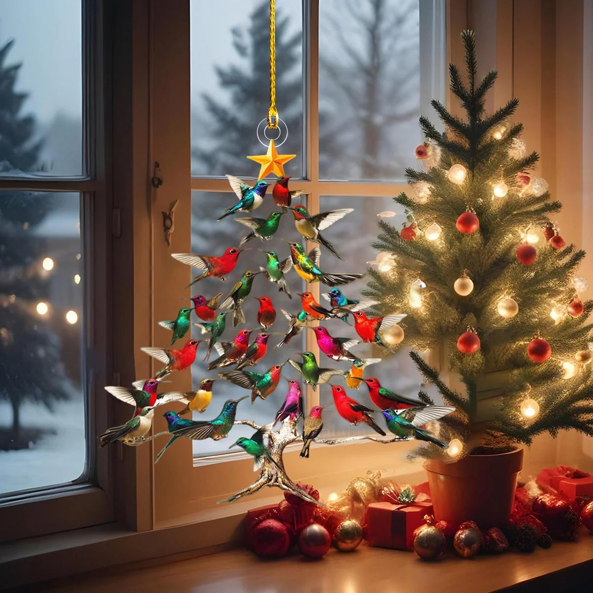 🔥🐦🎄Kolibri julpynt i akryl, 2D