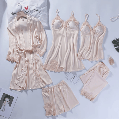 🔥🌹Specialerbjudanden för sommaren💕Sexigt nattlinne i fem delar av issilke för kvinnor