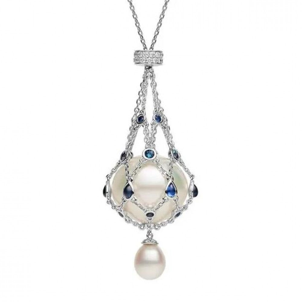 💎 Lyxigt Lavalierhalsband med Sötvattenspärla & Blå Ädelsten – Elegant Dam­smycke 💎
