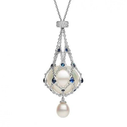 💎 Lyxigt Lavalierhalsband med Sötvattenspärla & Blå Ädelsten – Elegant Dam­smycke 💎