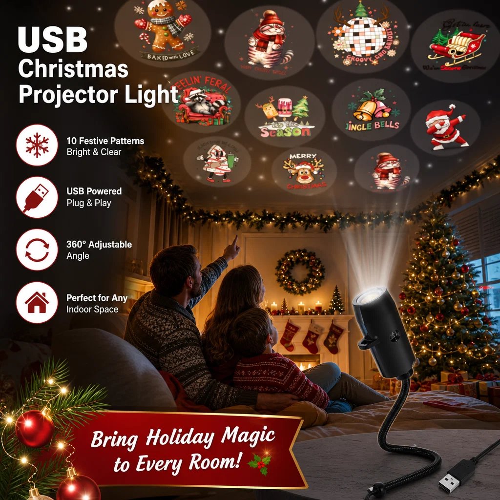 🎄🌟 Nattlampa med julprojektion – Plug & Play HD-julprojektor🎅