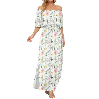 🔥Damklänning med axelbandslös design, bröllopsgästklänning, sommarcasual lång volangklänning med sidospalt för fest, beach maxiklänningar