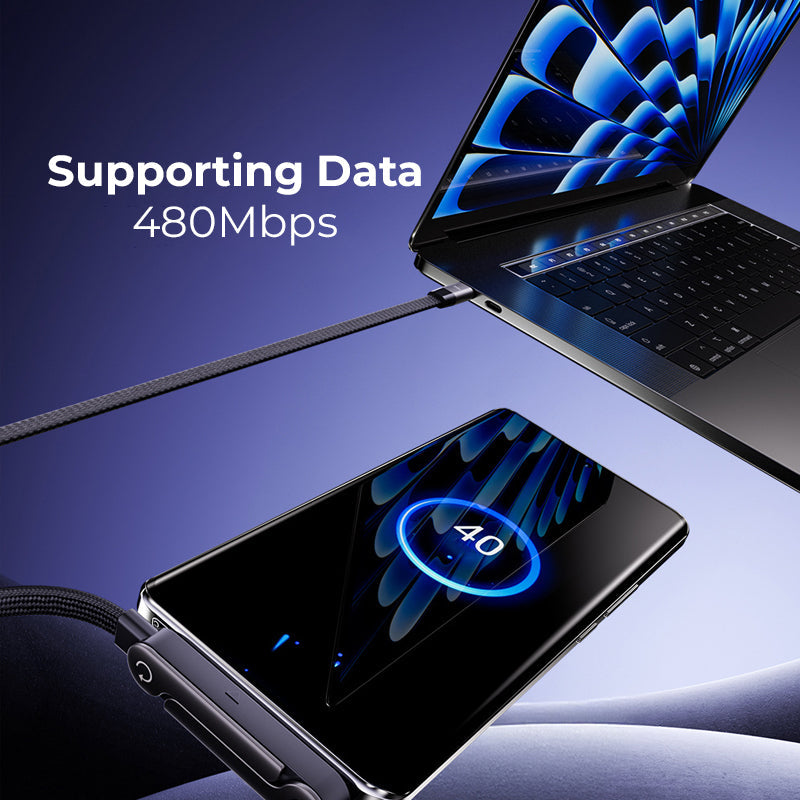 ⚡ 2-i-1 Osynlig Laddkabel 240W | Snabbladdning • Inbyggt Mobilstativ • Stark & Hållbar