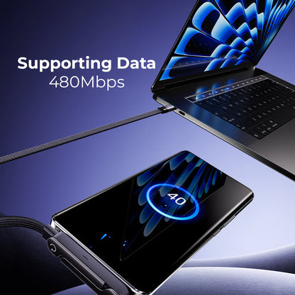 ⚡ 2-i-1 Osynlig Laddkabel 240W | Snabbladdning • Inbyggt Mobilstativ • Stark & Hållbar