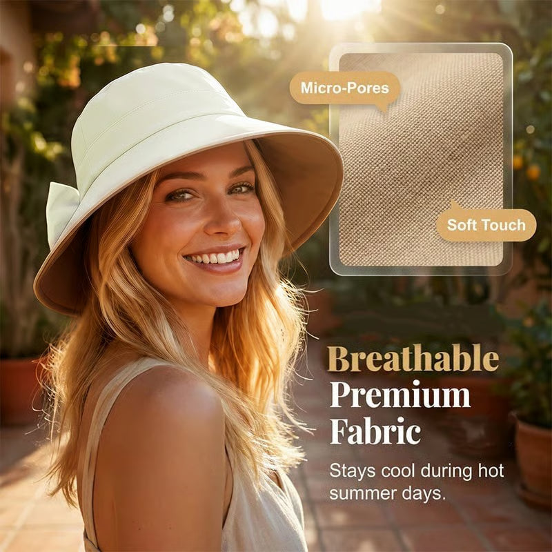 👒Sommarrea☀️Solskyddande damhatt med bred brätte & rosett