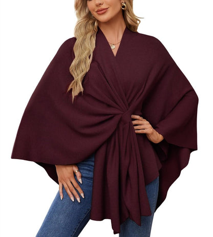 Elegant sjalomslagströja med öppen front och poncho