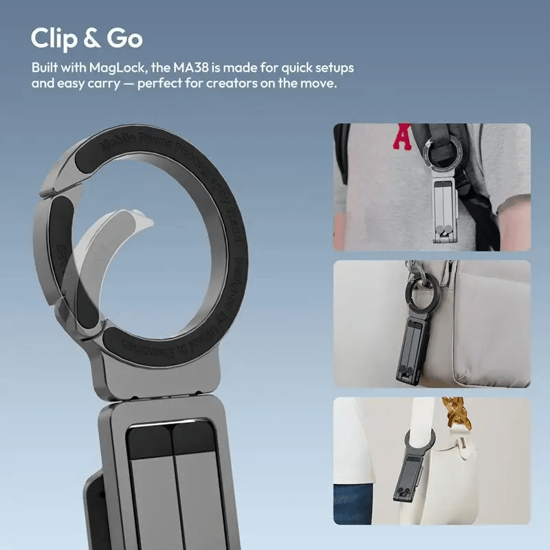 Magnetiskt telefonstativ för iPhone, MA38 Bärbar telefonhållare Ministativ för Magsafe med dubbelsidig stark magnetisk 1/4'' Arri-lokaliseringshål Hopfällbar krok
