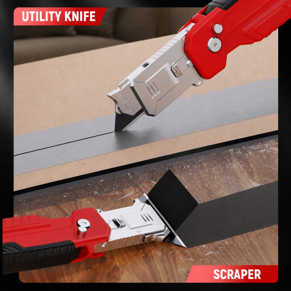 📢📢50% RABATT !! ⏰ 2-i-1 Vikbar universalkniv & skrapa – Portabelt rakblad, rengöring av flera ytor ✨