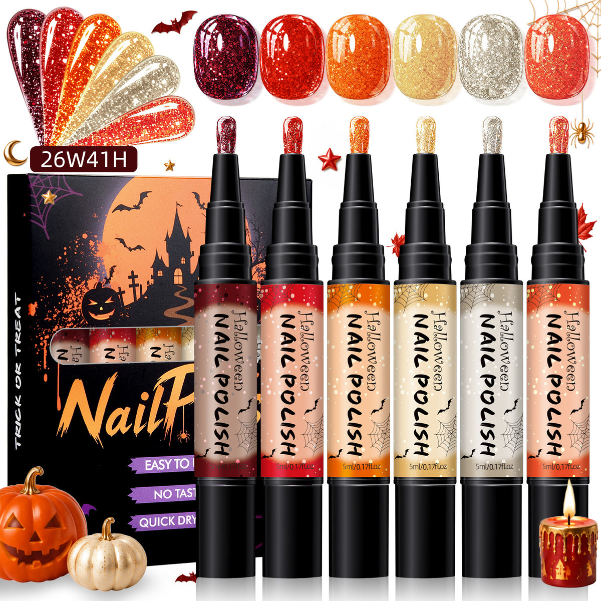 📢📢40% RABATT !! ⏰Snabbtorkande Halloween-nagellackspennset