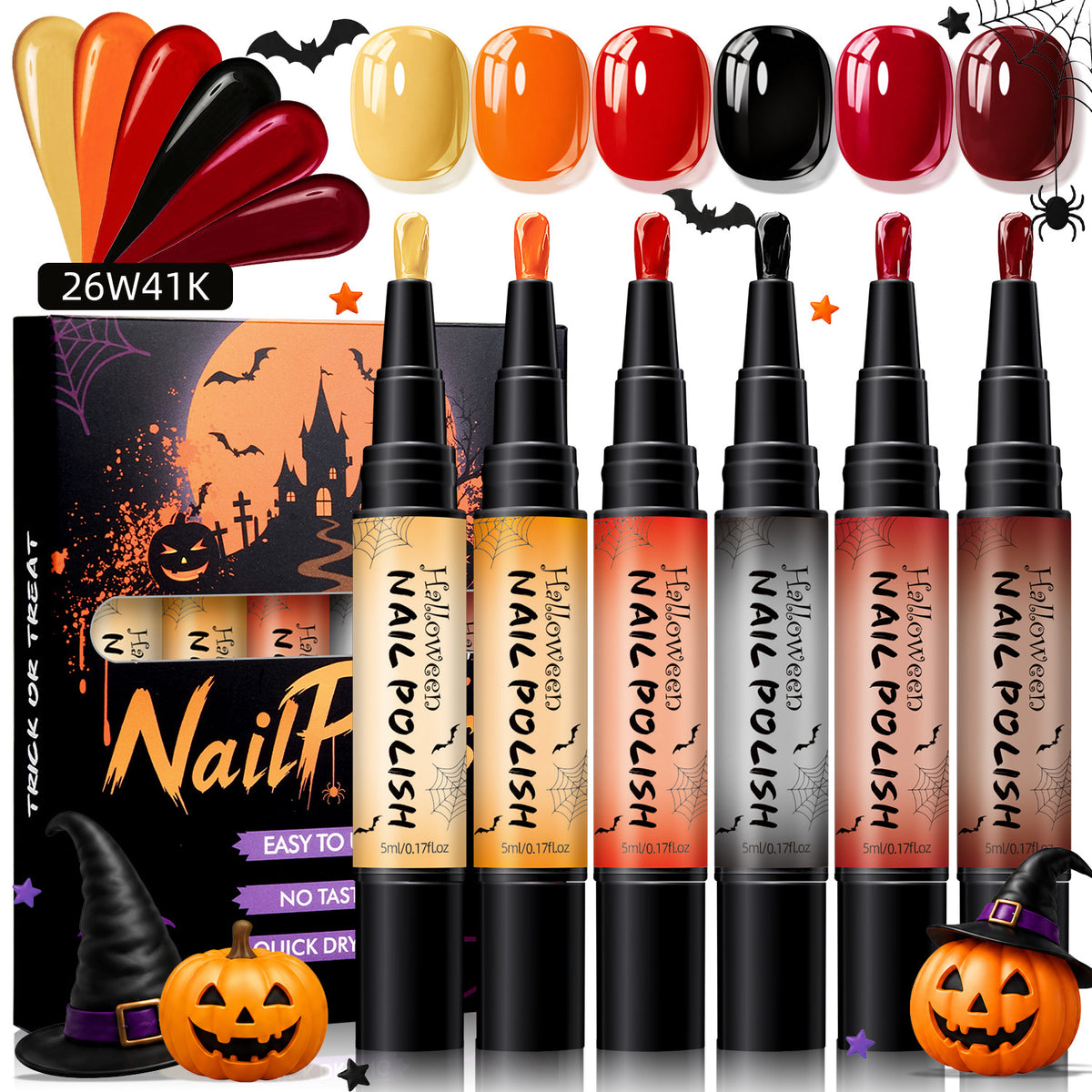 📢📢40% RABATT !! ⏰Snabbtorkande Halloween-nagellackspennset