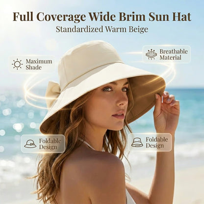 👒Sommarrea☀️Solskyddande damhatt med bred brätte & rosett
