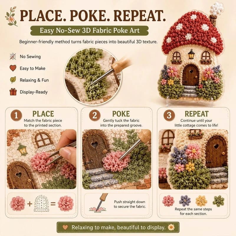 ✨Whimsical Village 3D-tyg Poke Art-kit