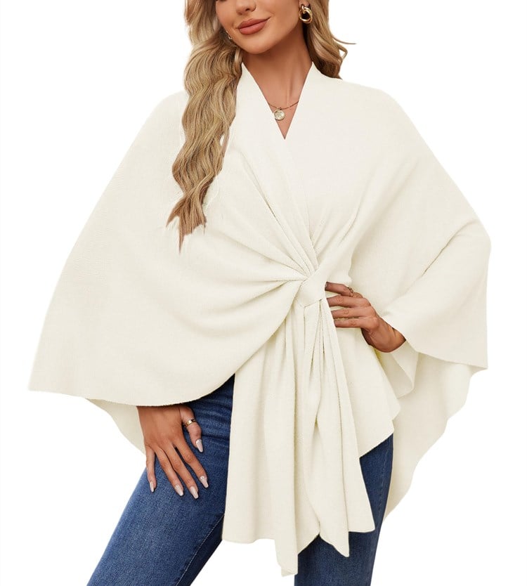 Elegant sjalomslagströja med öppen front och poncho