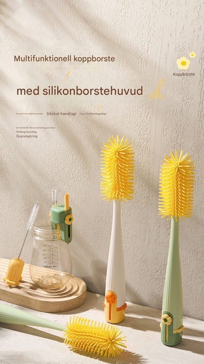 🧽✨ Fem-i-ett multifunktionell kopp- och flaskborste 🧼 Långt handtag | För rengöring av termosflaskor, koppar och nappflaskor