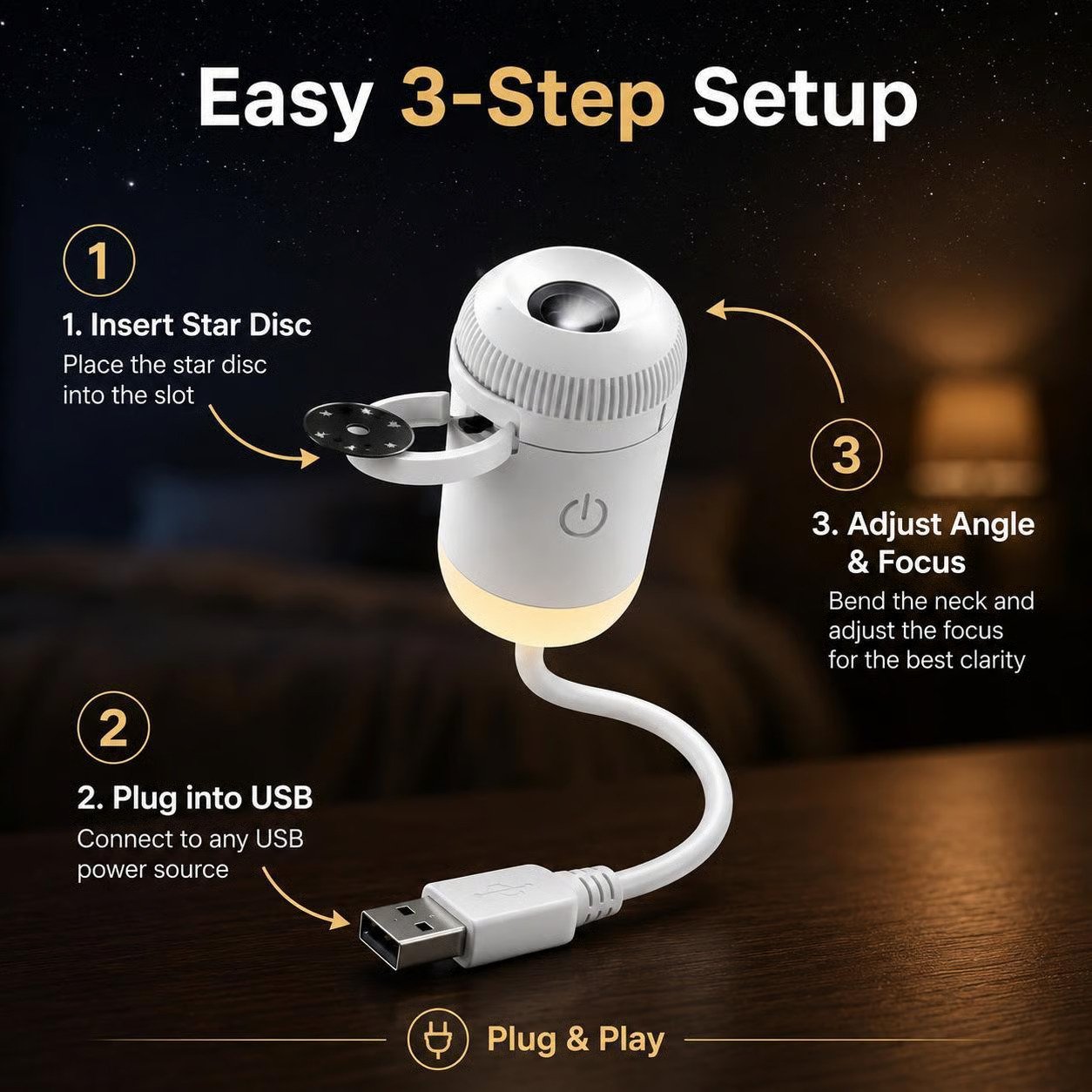 ✨ Plug-and-play HD-stjärnprojektor
