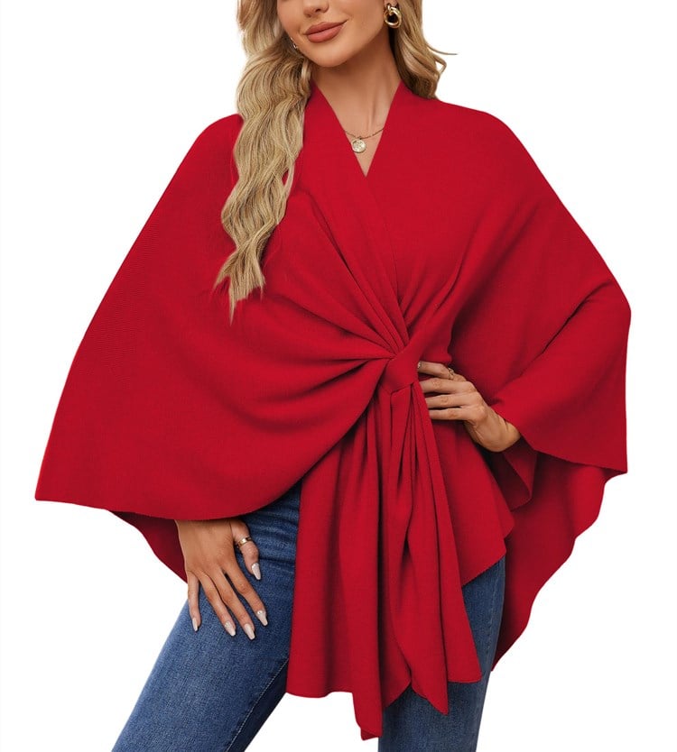 Elegant sjalomslagströja med öppen front och poncho