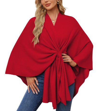 Elegant sjalomslagströja med öppen front och poncho