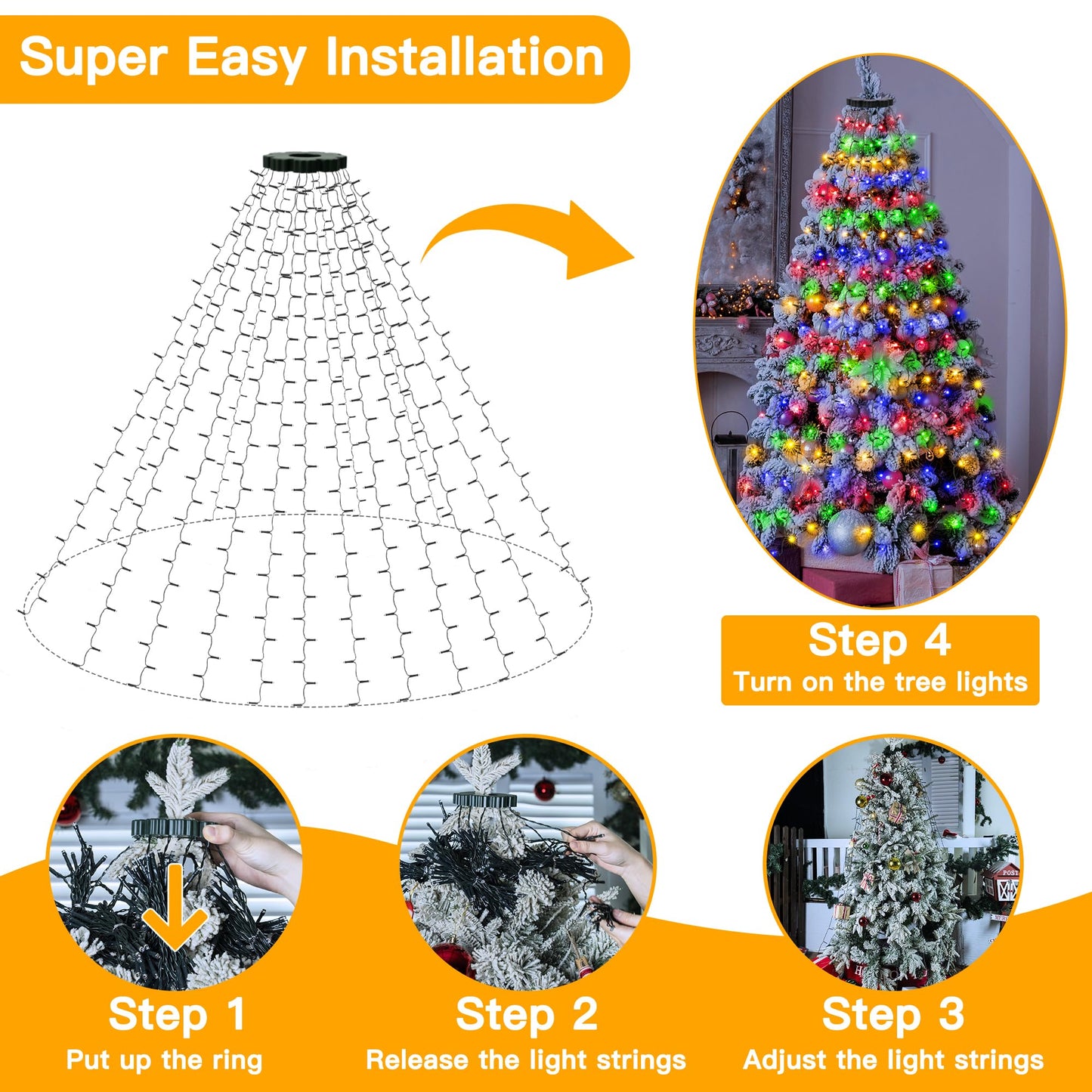 🎄Förköp under julen, spara 49%🔥Vattentäta julgransljus med vattenfall och ring