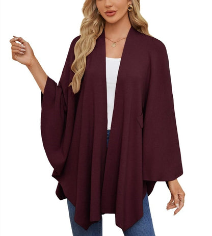 Elegant sjalomslagströja med öppen front och poncho
