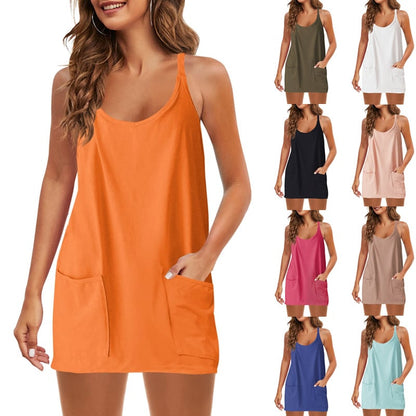🔥Sista dagen specialförsäljning 49% OFF💃Casual Ärmlös miniklänning med inbyggda shorts