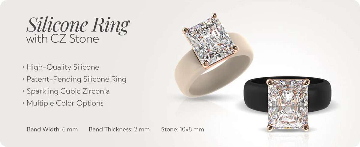 Silikonring – 10×8 mm Smaragdslipad CZ | Patentsökt design - GlowStone Collection