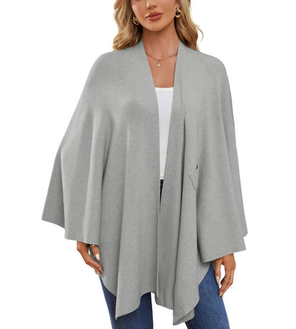 Elegant sjalomslagströja med öppen front och poncho