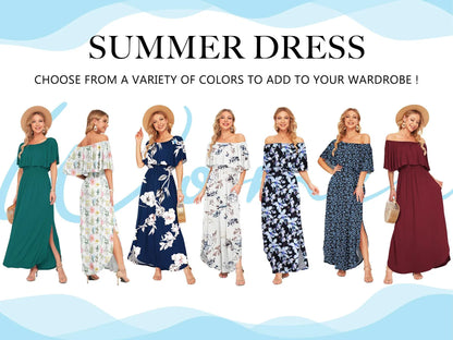 🔥Damklänning med axelbandslös design, bröllopsgästklänning, sommarcasual lång volangklänning med sidospalt för fest, beach maxiklänningar