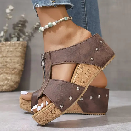 🔥2025 Nytt 49% rabatt på Hot Sale🔥Mode Wedge Open Toe Damtofflor