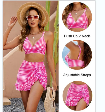 👙Dam Bikiniset med hög midja och magkontroll i gingham kvalitet