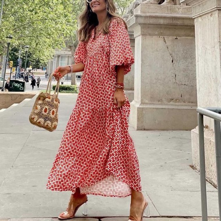 💖 Elegant boho maxiklänning för kvinnor med puffärmar👗