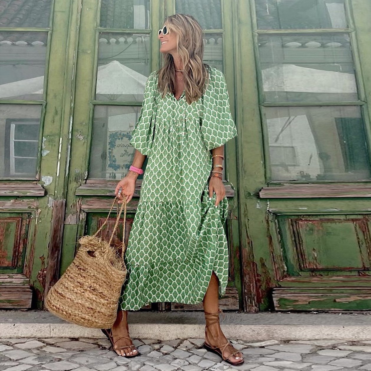 💖 Elegant boho maxiklänning för kvinnor med puffärmar👗