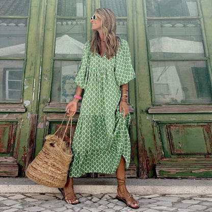💖 Elegant boho maxiklänning för kvinnor med puffärmar👗