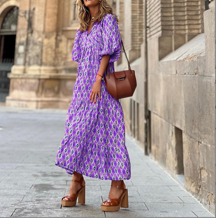 💖 Elegant boho maxiklänning för kvinnor med puffärmar👗